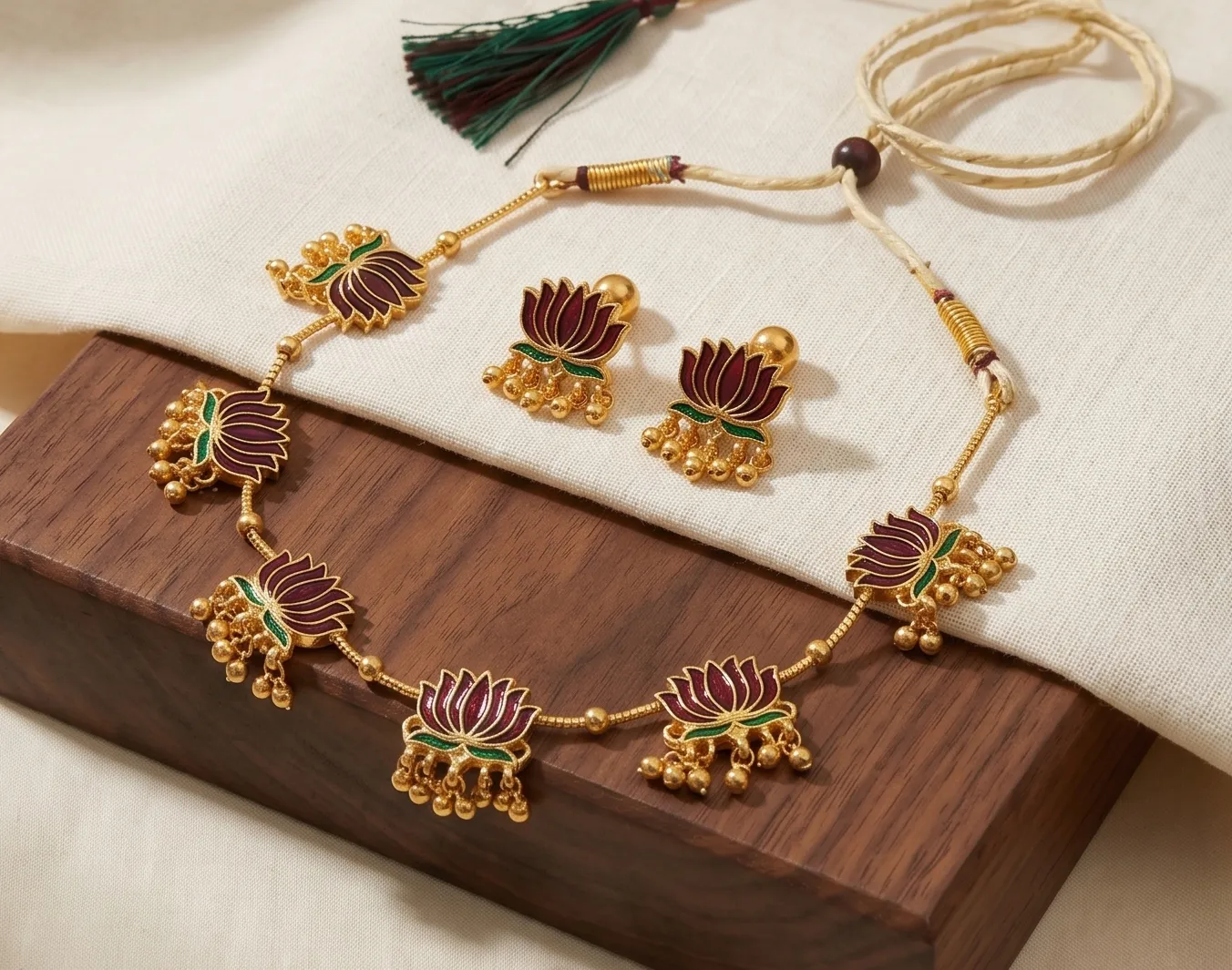 Kamal Meenakari Lotus Necklace Set